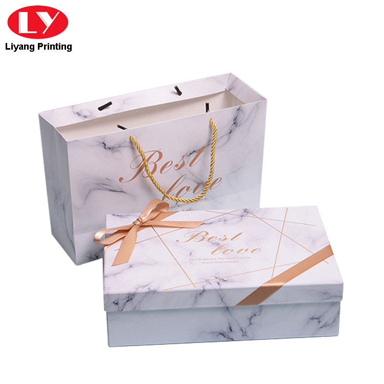 Custom Printed White Marble Design Paper Gift Box with Bow