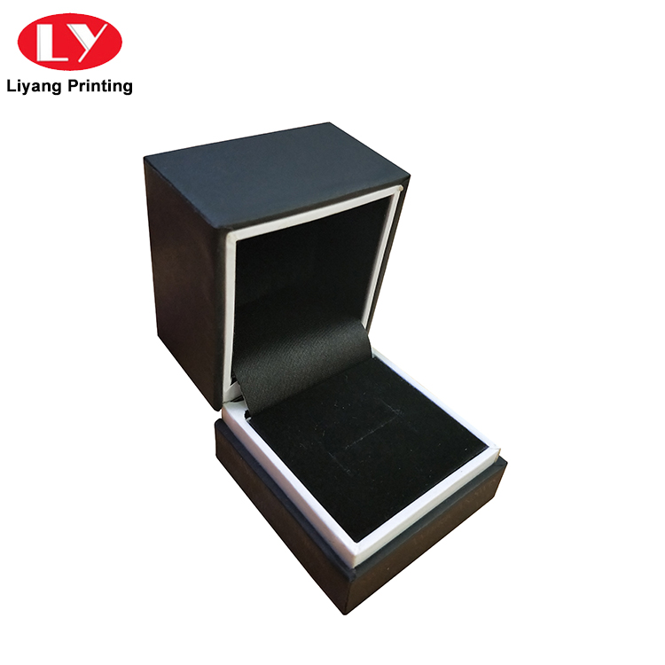 Luxury Hinge Black Jewelry Ring Packaging Box with Foam
